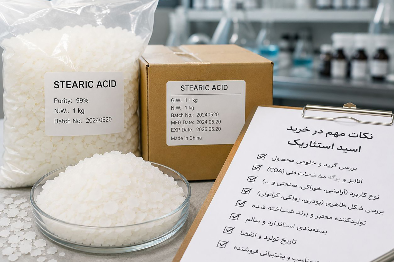نکات مهم خرید اسید استئاریک و بررسی خلوص و بسته‌بندی محصول