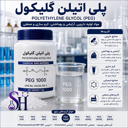 پلی اتیلن گلیکول Polyethylene Glycol PEG مواد اولیه دارویی آرایشی بهداشتی کرم سازی و صنعتی