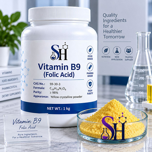 ویتامین B9 اسید فولیک Vitamin B9 Folic Acid پودر زرد گرید خوراکی و مکمل
