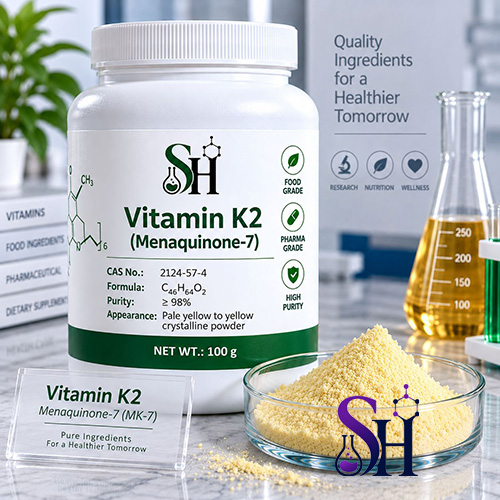 Alt Text پیشنهادی: ویتامین K2 مناکینون MK7 Vitamin K2 Menaquinone-7 مواد اولیه مکمل و دارویی